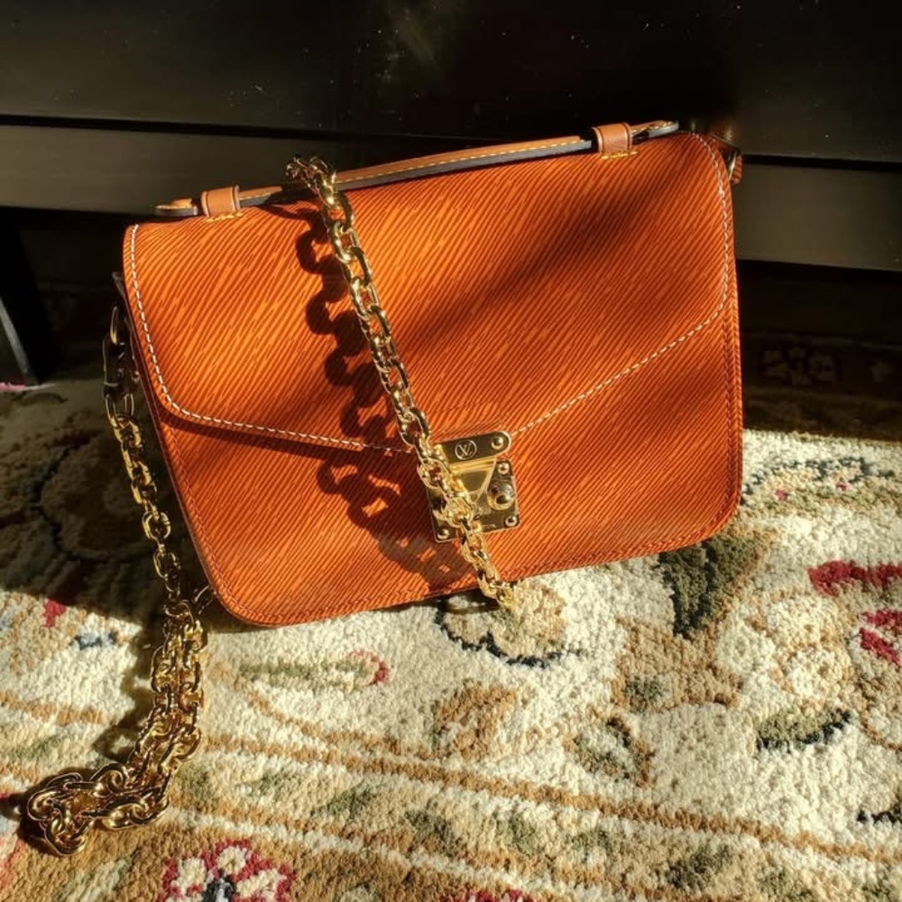 LV Shiny Epi Monogram Pochette Metis Mini Brown